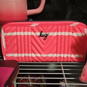 Lug Coral Quilted Wallet with White Stripes
